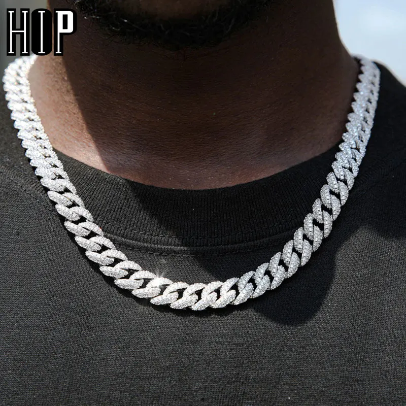 Hip Hop 10MM Gold Color CZ Cuban Prong Chain Necklaces Box Buckle Full Iced Out Zircon Luxury Bling Chain For Men Choker Jewelry