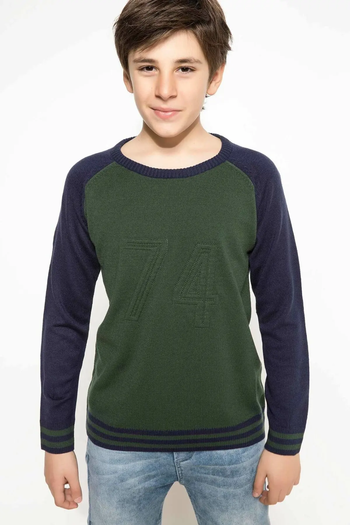 DeFacto Fashion Boy Crewneck Pullover Boys Casual Cotton Loose Sweaters Kids Sportwear Green Autumn- H7481A617WN | Детская одежда и