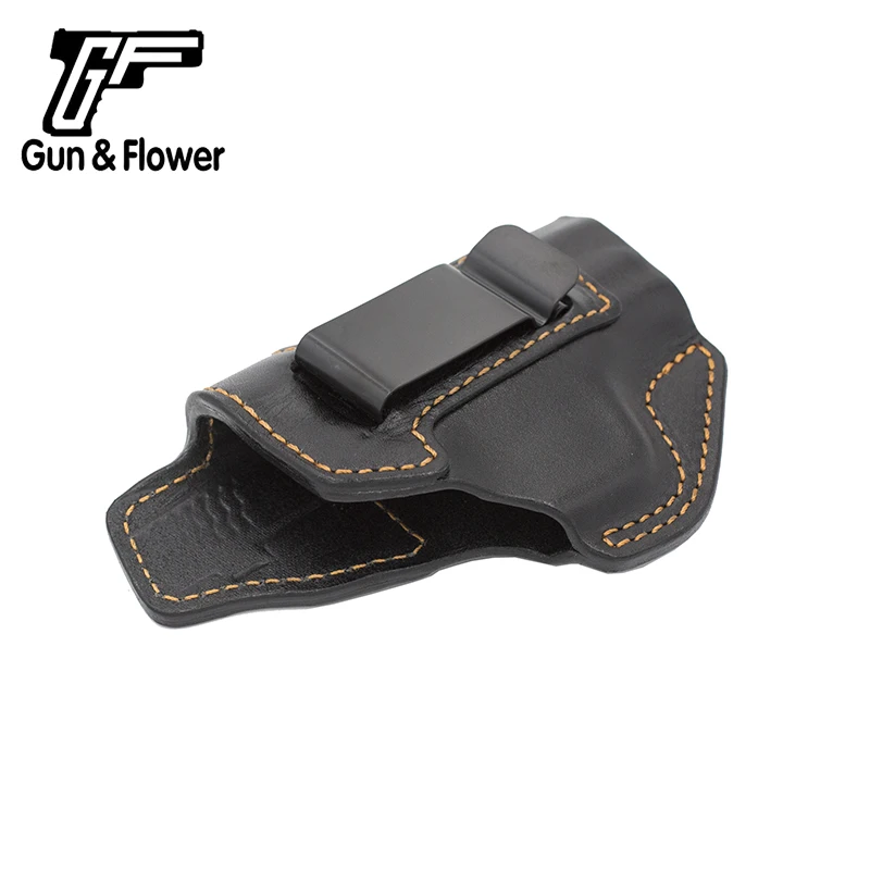 Фото Для S&W M&P Shield 9 мм, кожаные кобуры для пистолетов IWB, сумки для пистолетов для скрытого ношения, коричневый/черный стежок с зажимом для ремня, правая рука №4