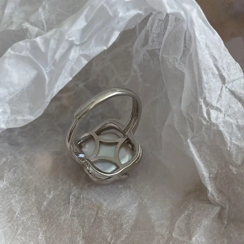 Женское кольцо с жемчугом винтажное посеребренное регулируемое ювелирное