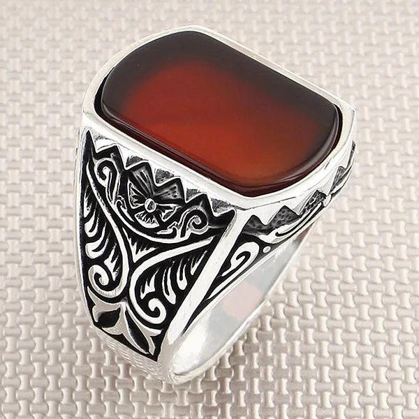 

Red Agate Natural Gemstone Men Jewellery 925 Sterling Silver Handmade Men Ring With Natural Stone Classy Men Rings