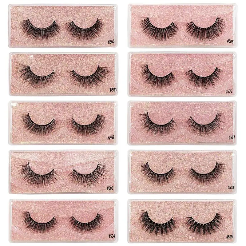 

SHIDISHANGPIN False Eyelashes 3D Mink Fluffy Fake Eyelashes Bulk Natural Strip Thick Lash Eye Lashes Mink Eyelash Pink Package