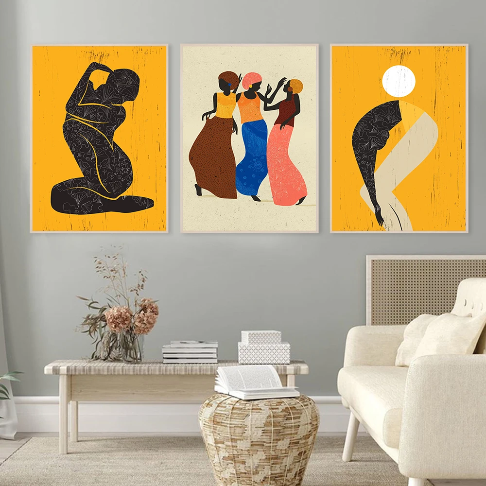 

Dancing Girl Poster Abstract Nude Body Canvas Painting African Ethnic Art Print Yellow Wall Picture Vintage Living Bedroom Decor
