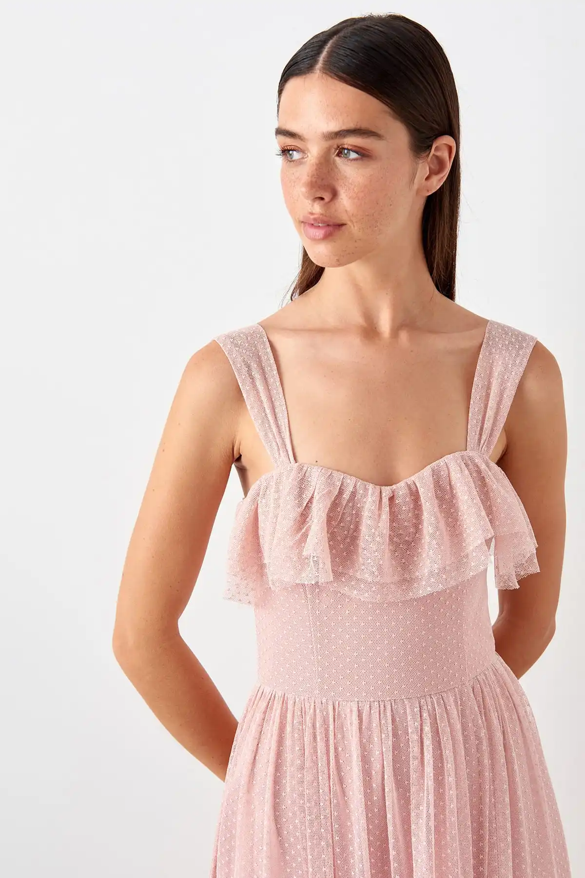 Trendyol Тюль горошек детальное вечернее платье TPRSS19AE0035|Вечерние платья| |