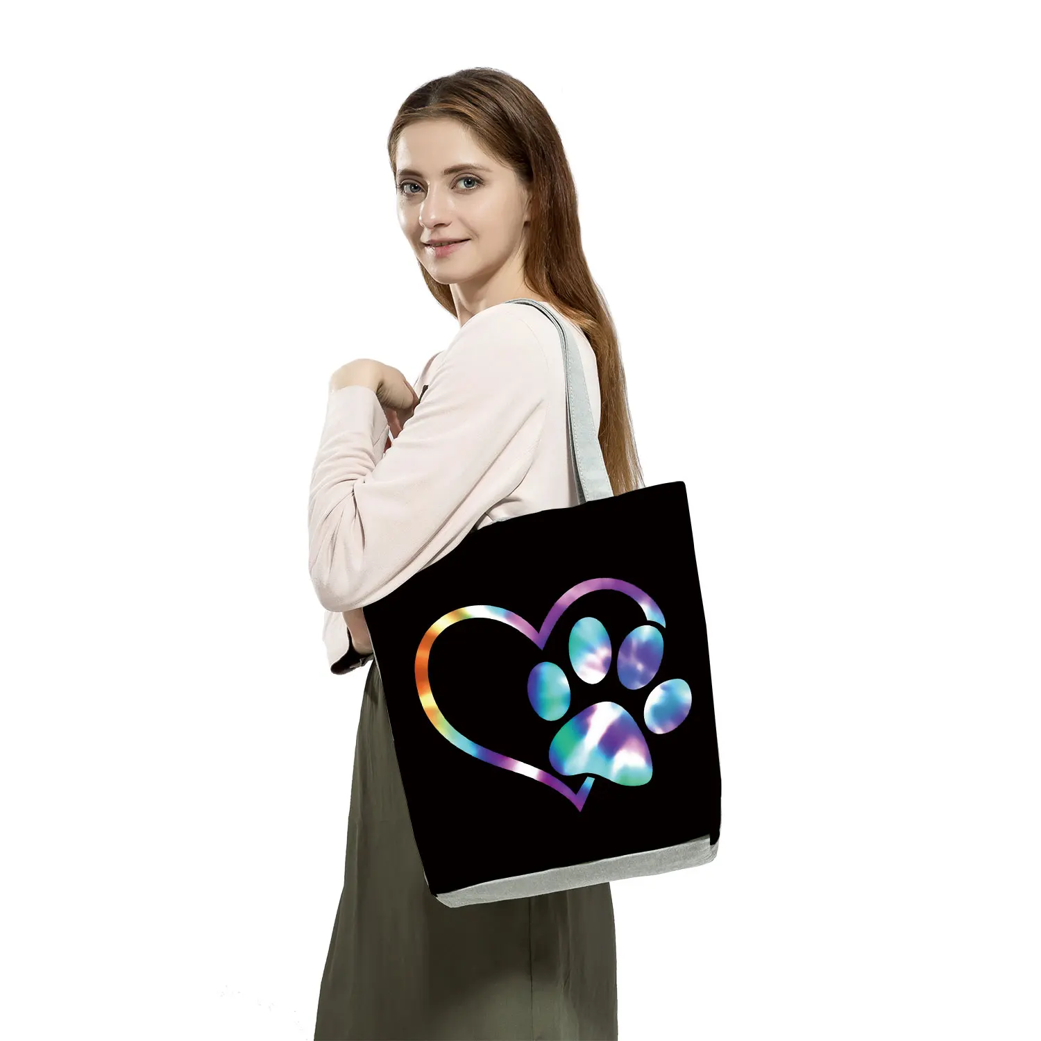 Dogs Paws Eco High Capacity Shopping Bags Women Funny Kawaii Female Tote Shoulder Bag Casual Love Dogs Handbags 2022 New Fashion