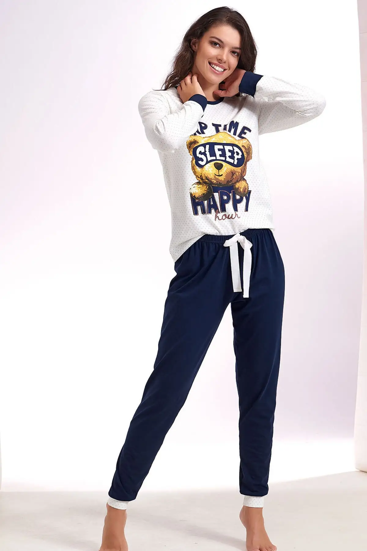 NEW SEASONAL Women's White Navy Printed Pajamas Set