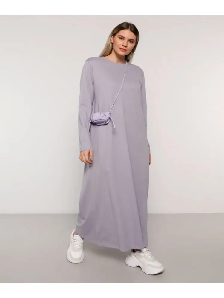 

Large Size Natural Fabric of Cotton Long Sleeve Length Neck Maxi Dress Casual Fashion Hijab Muslim Turkey to Dubai