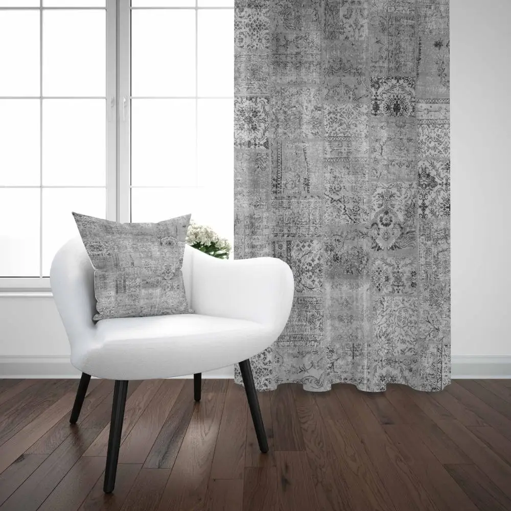 

Else Gray White Vintage Turkish Authentic Ethnic 3D Print Living Room Bedroom Window Panel Curtain Combine Gift Pillow Case