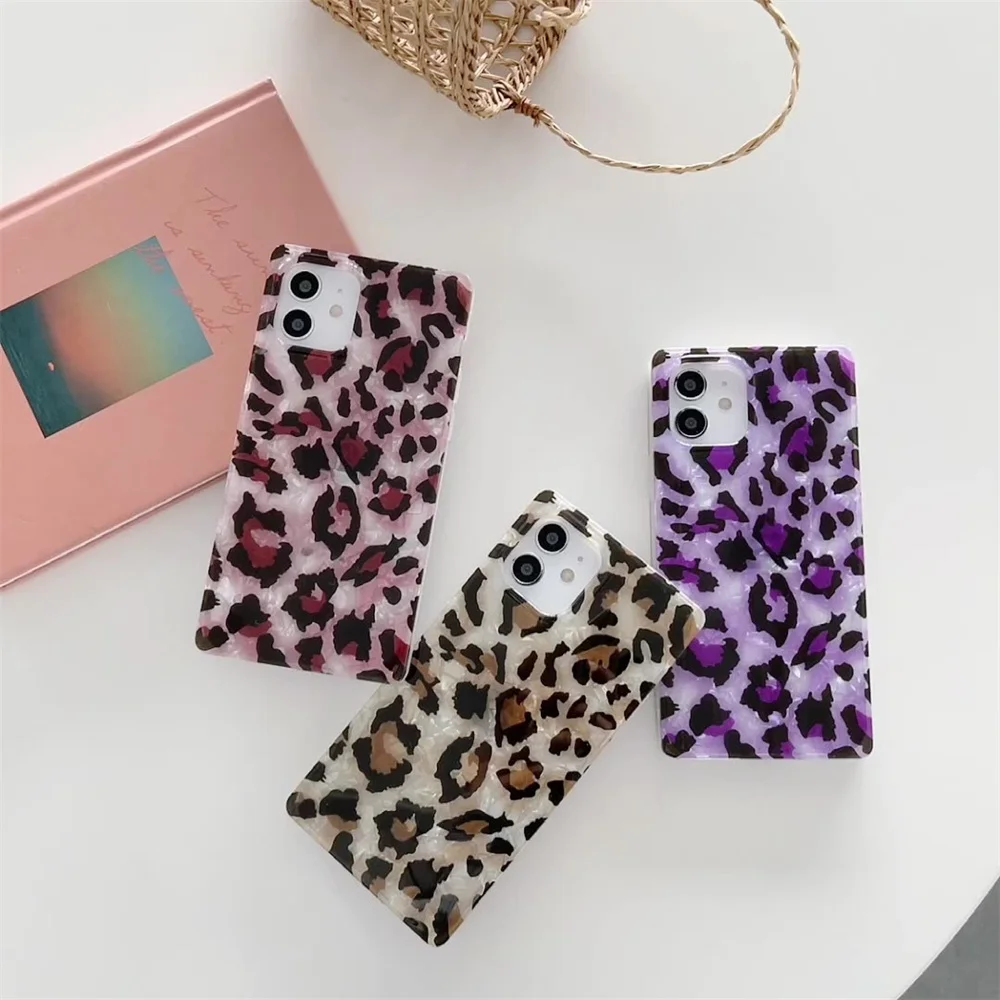 

Leopard Print Phone Case For iPhone 13 12 11 X XR XS Max Soft Cover Shockproof Square Cover For iPhone 13 12 7 8 7Plus Capa