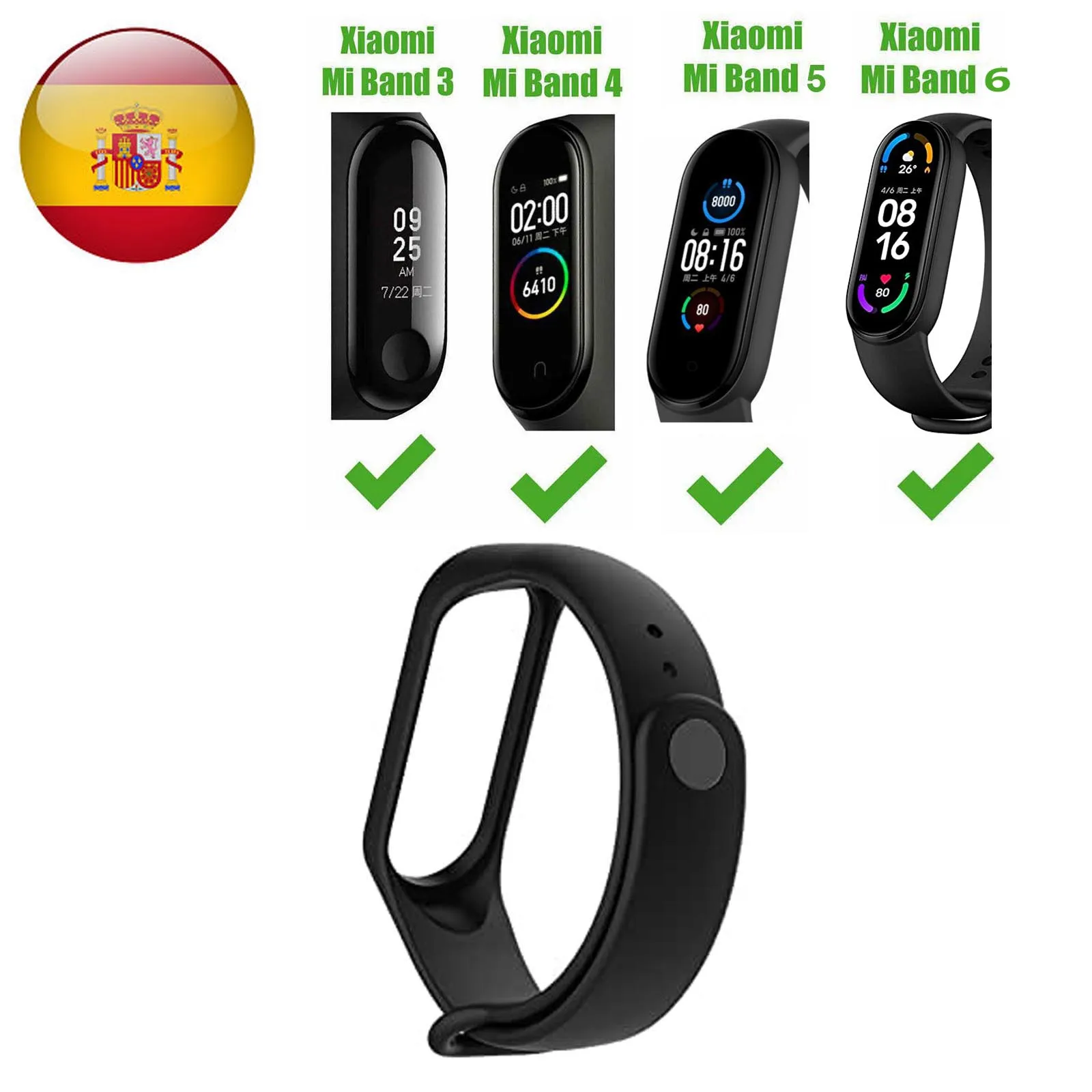 Reculo Para Xiaomi Mi Band Pulsera Actividad Xiaomi Mi Band 3 4 5 6 Smartwatch Correa Reloj Negro