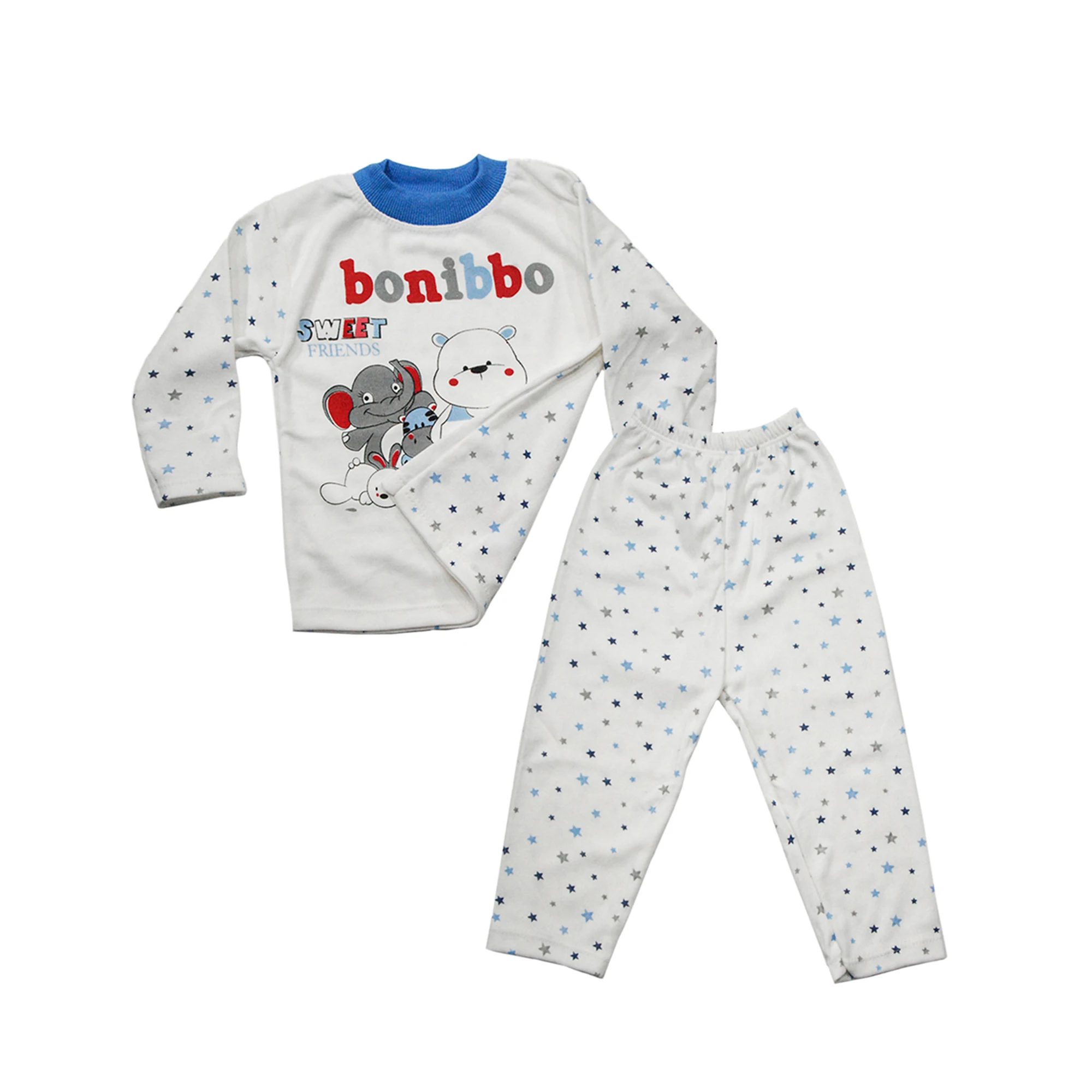 

2021 Autumn-Winter Fashion 100% Organic Cotton Fabric Cute Animals Pattern Soft Textured Baby Boy Tracksuit Set