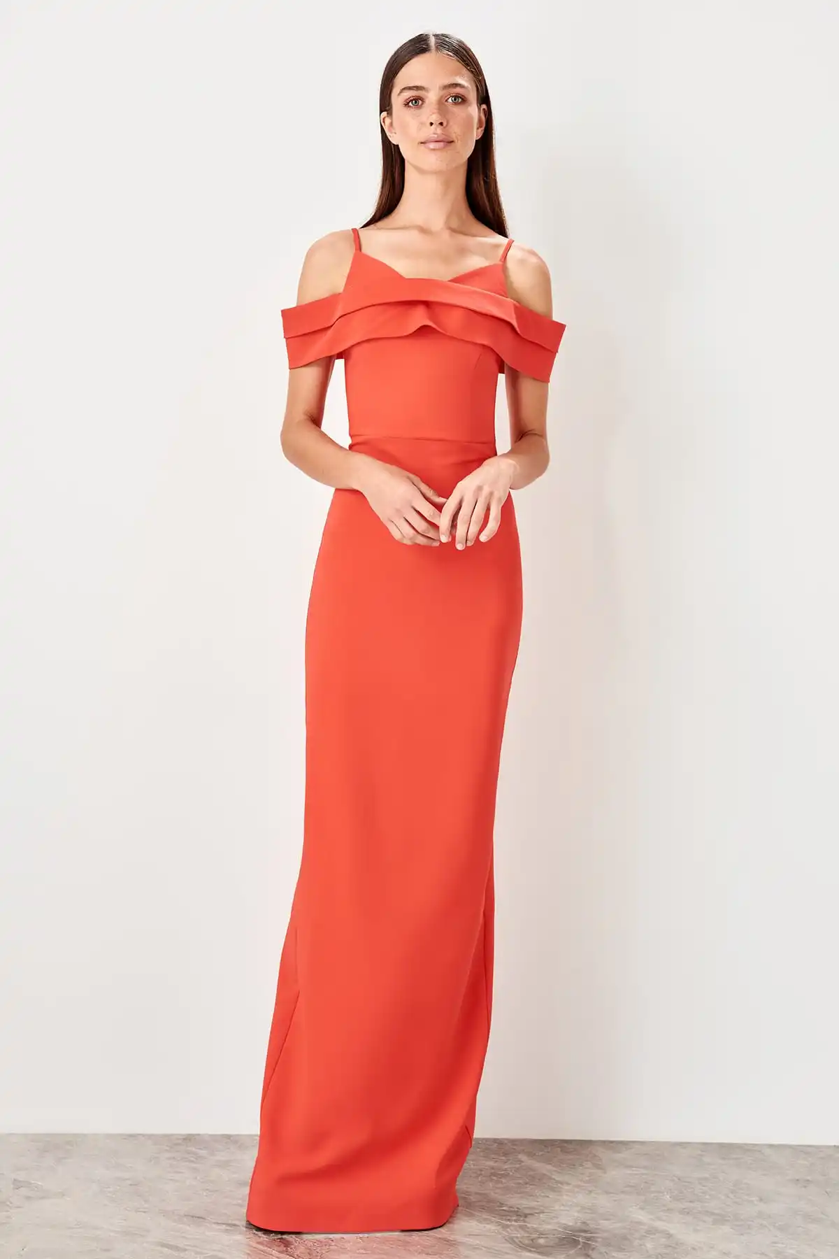 Trendyol декольте складки деталь вечернее платье TPRSS19AE0065|Вечерние платья| |