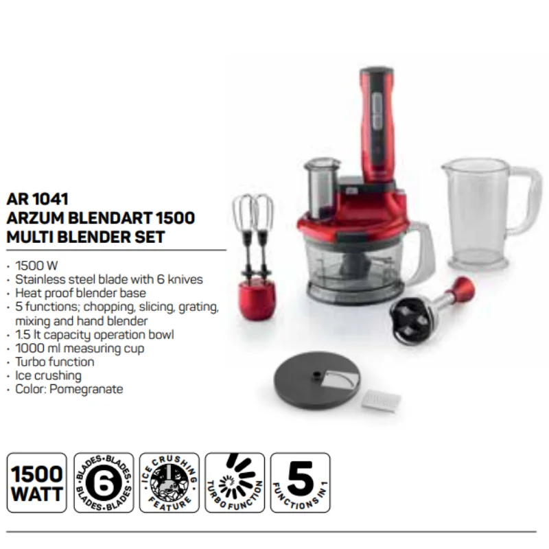 arzum blendart 1500 multi blender set portable electric kitchen blender stainless steel blades kitchen appliances food processor free global shipping