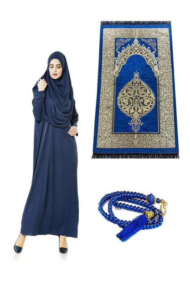 

WOMEN'S One Piece Prayer Dress, Prayer Rug, Rosary, Worship Set Navy Blue GIFT!!!! Jersey fabric Prayer rug Size: 116 cm x 68 cm