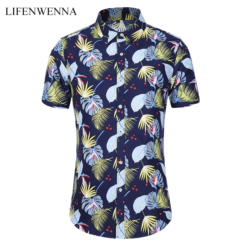 

M-7XL 2020 Summer Casual Shirt Men New Fashion Men's Shirts Flower Print Short Sleeve Shirts Plus Size Beach Hawaiian Shirt Men