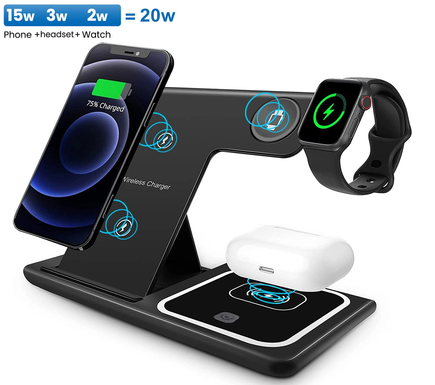 wireless charger 3 in 1 15w foldable wireless charging station for iphone 13 pro max 12 11 7 8 plus airpods pro watch samsung free global shipping