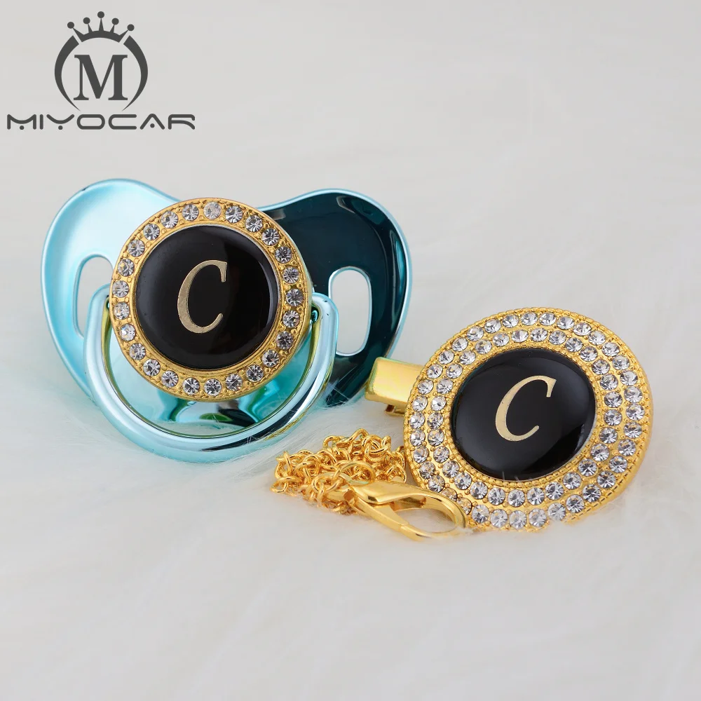 MIYOCAR золото серебро имя инициалы буквы C прекрасный bling соску и соски клип набор BPA
