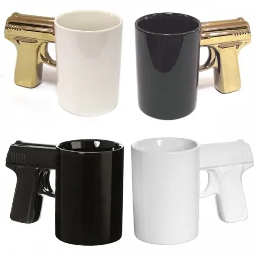 Кружка Пистолет (белая и черная с золотой ручкой) |