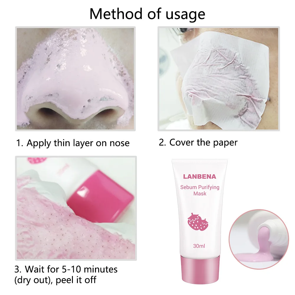 LANBENA клубника удаление угрей маска для носа грязевая полоска черная