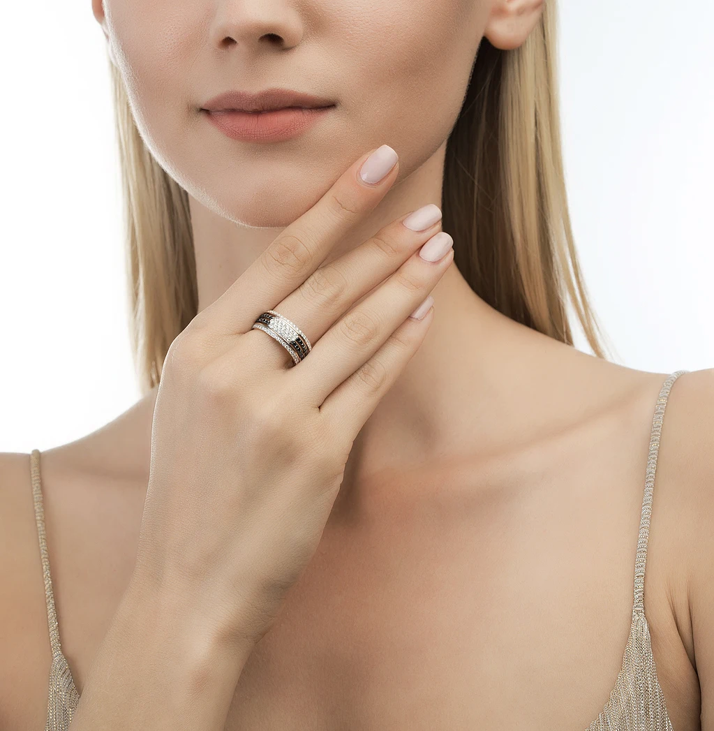 Золотое кольцо с чёрными бриллиантами SUNLIGHT проба 585 | Украшения и аксессуары