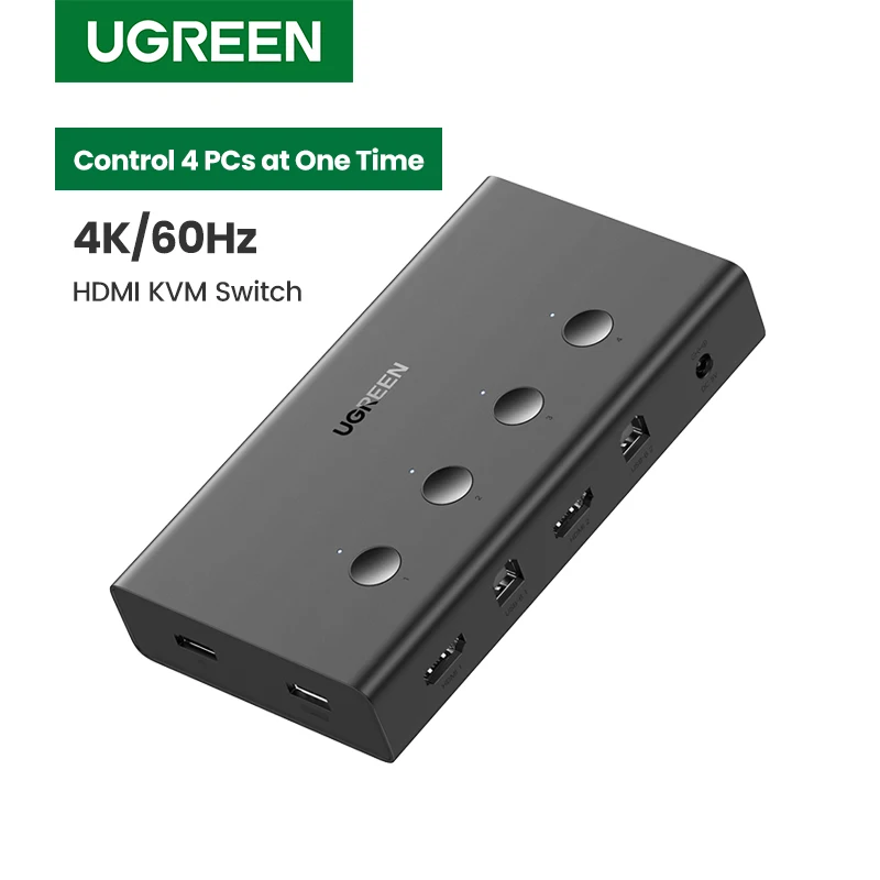 Ugreen HDMI Switch KVM Switch for Xiaomi Mi Box 4 In 1 Out 4 PCs Sharing Printer Keyboard Mouse 4 Ports 4K/60Hz HDMI KVM Switch