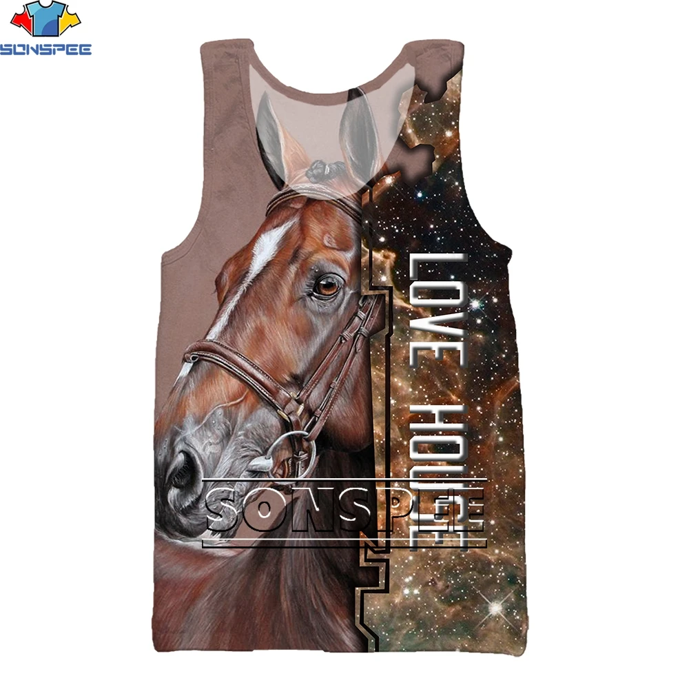 

Роскошная мужская майка SONSPEE Beauty Horse с 3D принтом, модный топ без рукавов, летняя уличная одежда, крутая Повседневная безрукавка унисекс