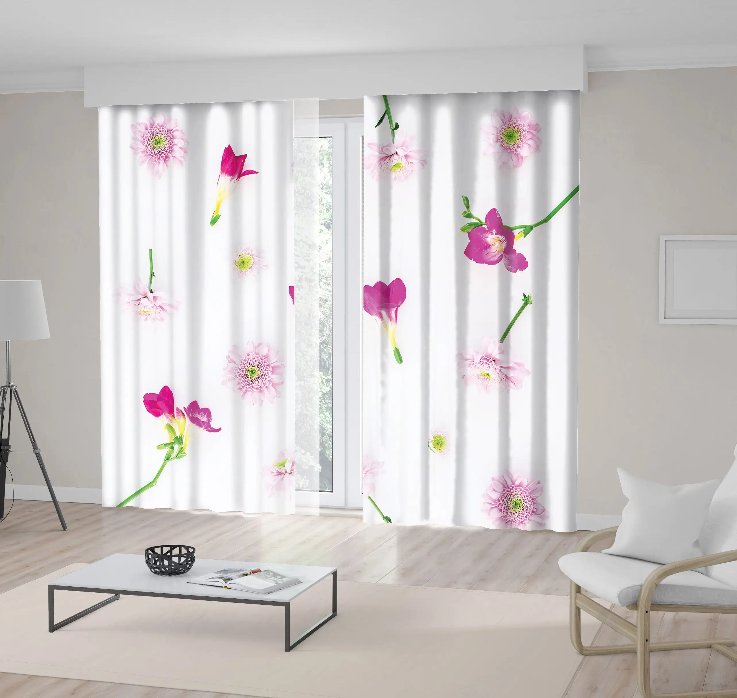 

Curtain Flowers Branches Leaves Are Dahlias Romantic Dreamy Nature Pink Fuchsia Green Floral Art Print