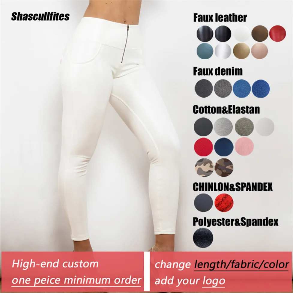 Shascullfites Tailored High Waisted Leather Pants White Pu Trousers Stretch Fleece Lined Pants Logo Custom