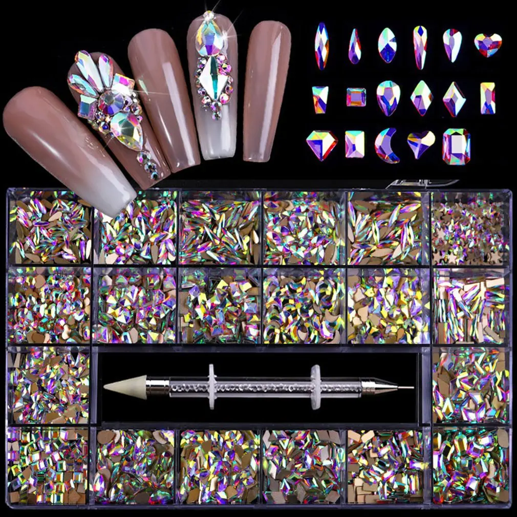 

Nail Accessories 21 Grid Set For Nail Art Supplies And Clear Crystal Rhinestones Easy To Stick Dazzling Nail Art