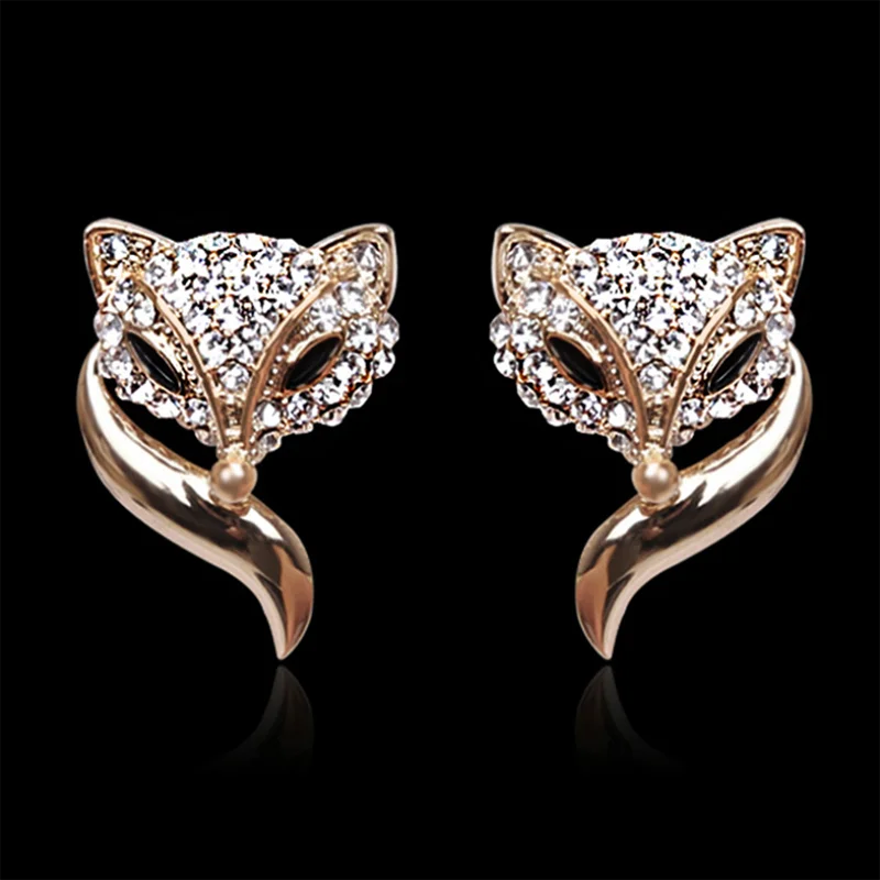 925 Серебряная игла полная дрель лиса личности серьги Женская мода тренд