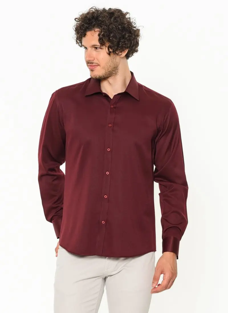 Long Sleeve Solid Men's Shirt Dark Red Shirt Fashion Male Shirt Office Business Wear Top Shirts For Men Casual Turkey varetta