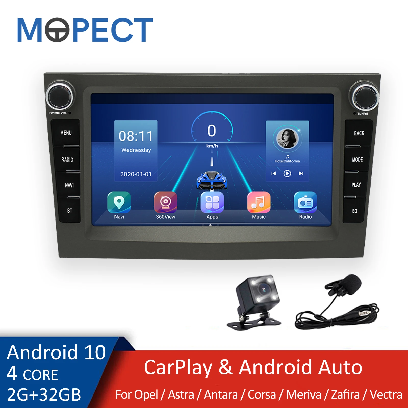 MOPECT 7-дюймовый автомобильный мультимедийный плеер 2 Din Android радио авто CarPlay Bluetooth RDS