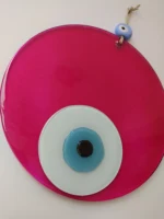 Pink Evil Eye 20 cm Glass Bead Pendant Charm Turkish Handmade Big Amulet for Wall Hanging Nazar Boho Home Decor Nazar Boncugu