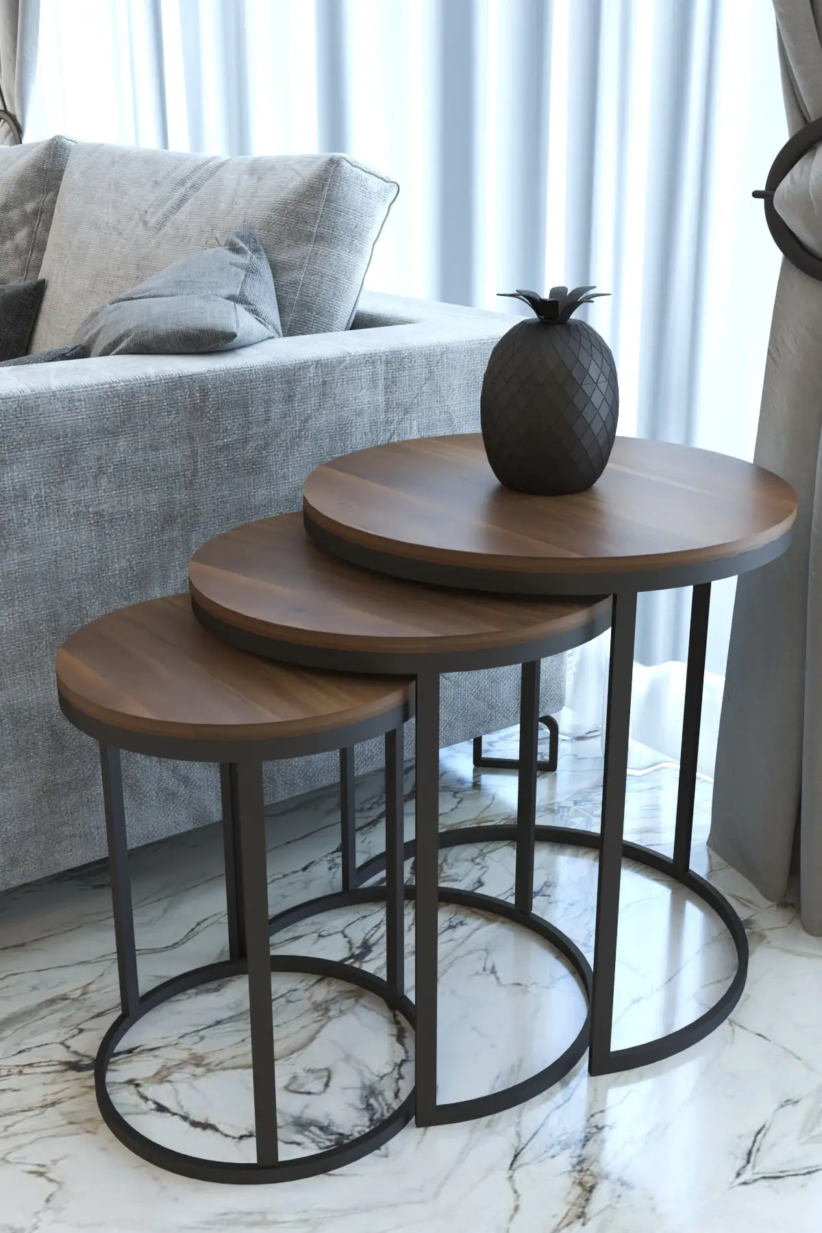 

Coffee Table Black Walnut 3 Piece Modern For Living Room