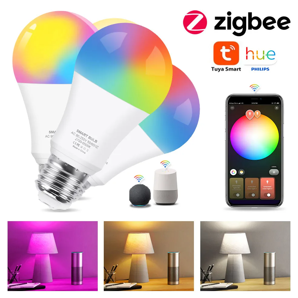 Светодиодная лампа Zigbee 3 0 RGB + WW CW E27 умный дом Tuya совместимая с Philips Hue Alexa Amazon Google