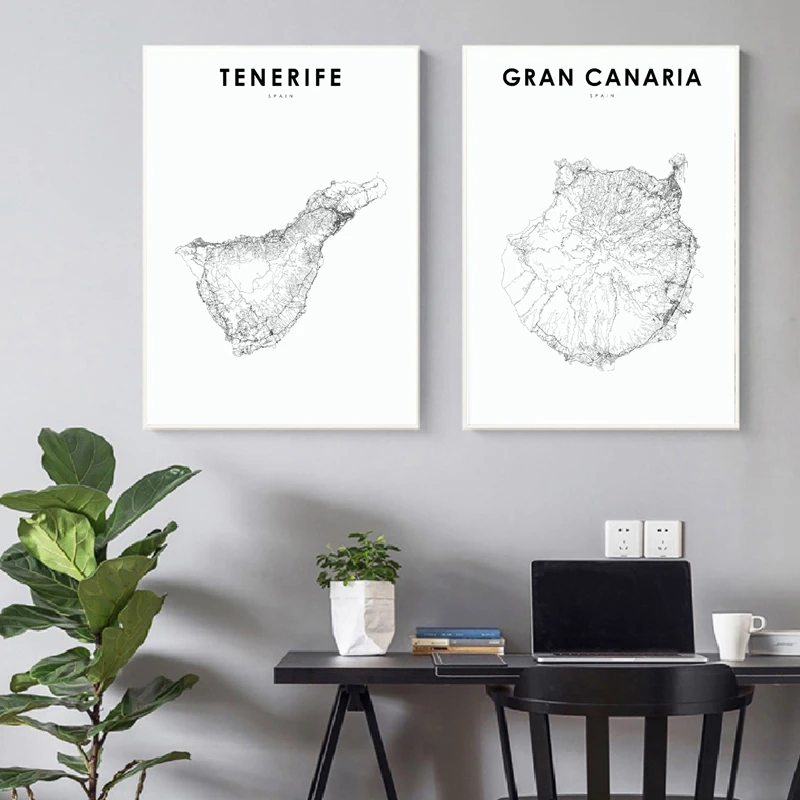 Художественная карта Испании плакат Gran Canaria & Tenerife печать современная настенная