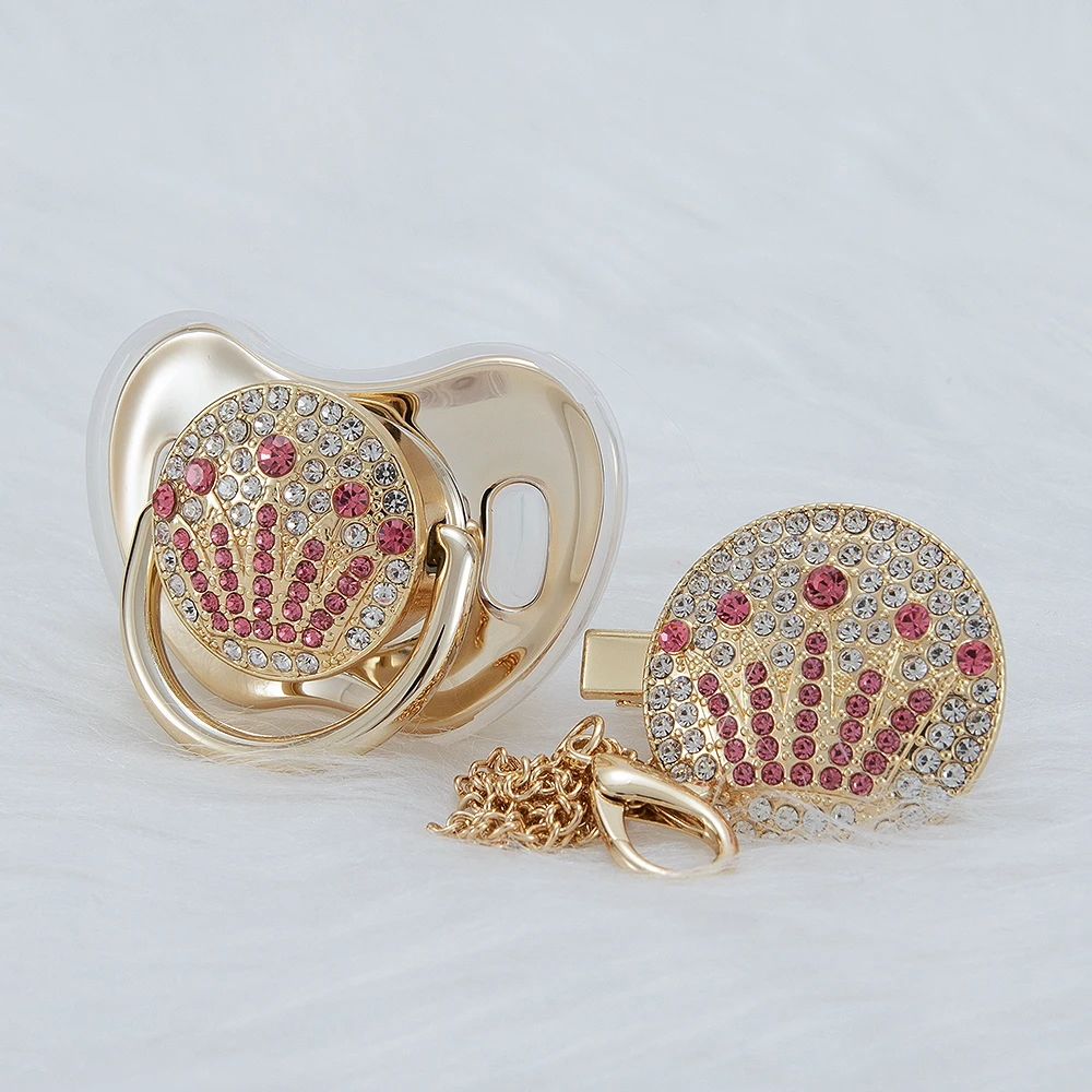 Уникальный дизайн золотистая розовая соска миокар с короной и набор зажимов без