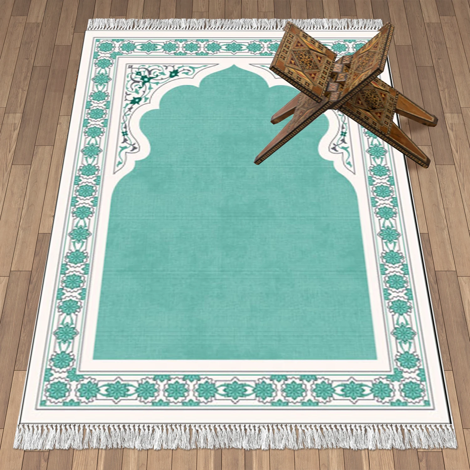

Luxury Thick Prayer Rug Turquoise & White Non-Slip Muslim Islamic Janamaz Floor Mats Praying Carpet Kaaba Decoration Home