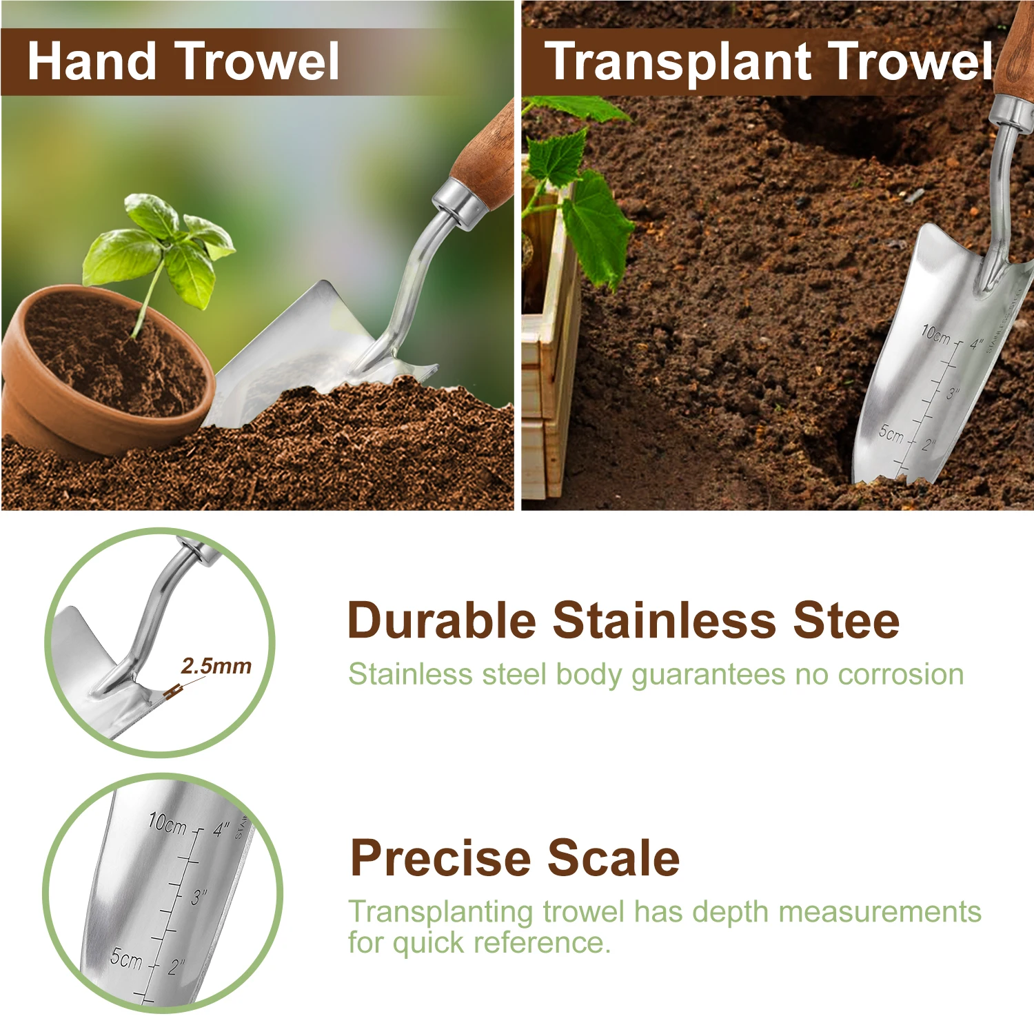 EZARC 4Pcs Garden Tools Set for Gardening Orchard Bonsai Kit Stainless Steel Utensils with Rake Shovel and Forks |