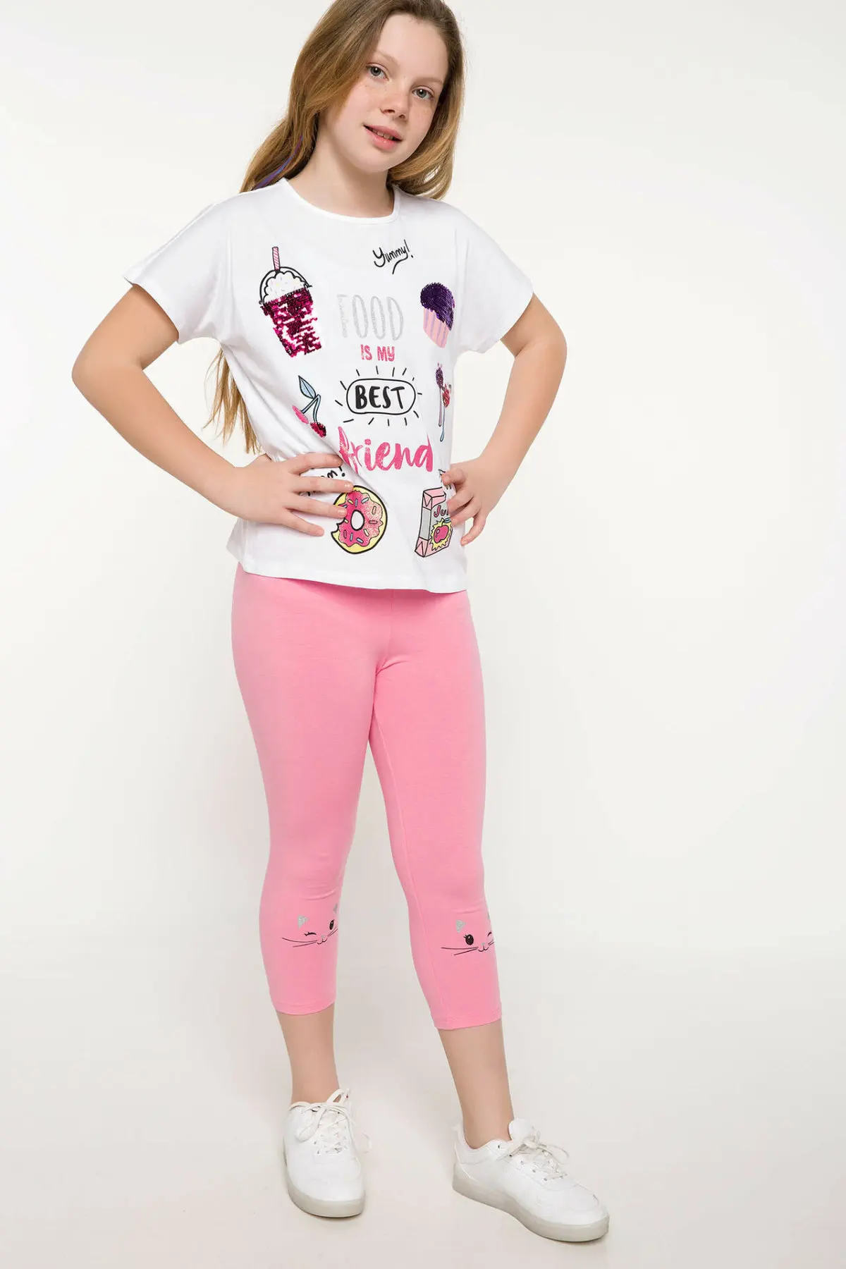 DeFacto/модная футболка с круглым вырезом для девочек детские повседневные топы