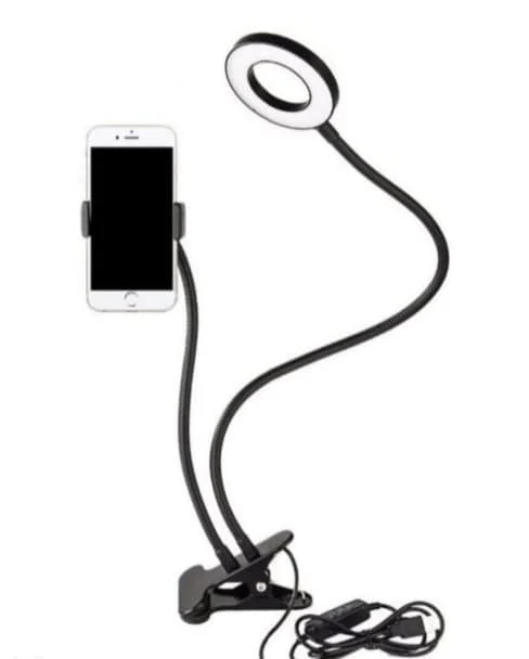 Кольцевая селфи лампа светильник на гибком штативе прищепке свет для фото видео