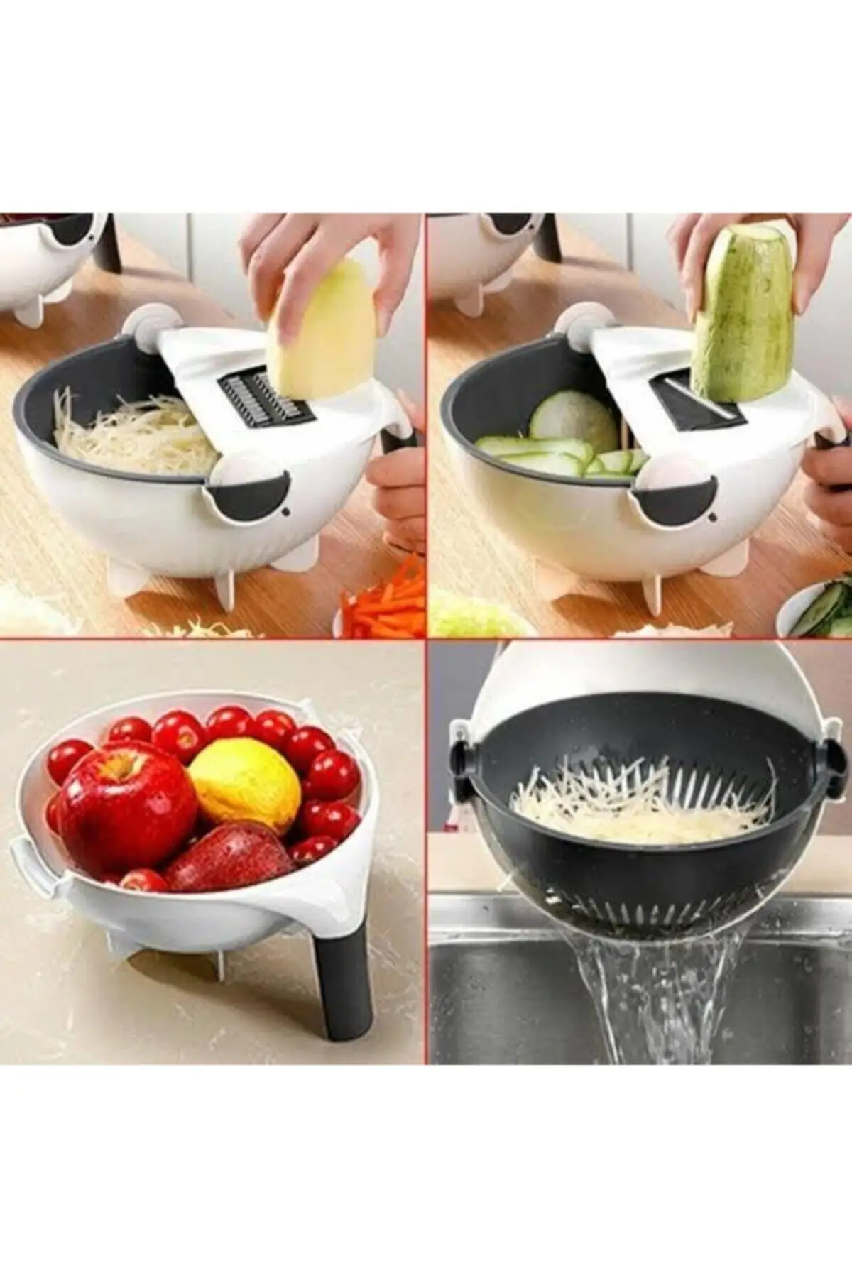 5 fonksiyon dönen süzgeç sebze meyve bıçağı kıyıcı rende aparatı plastik yıkama kabı pratik mutfak U