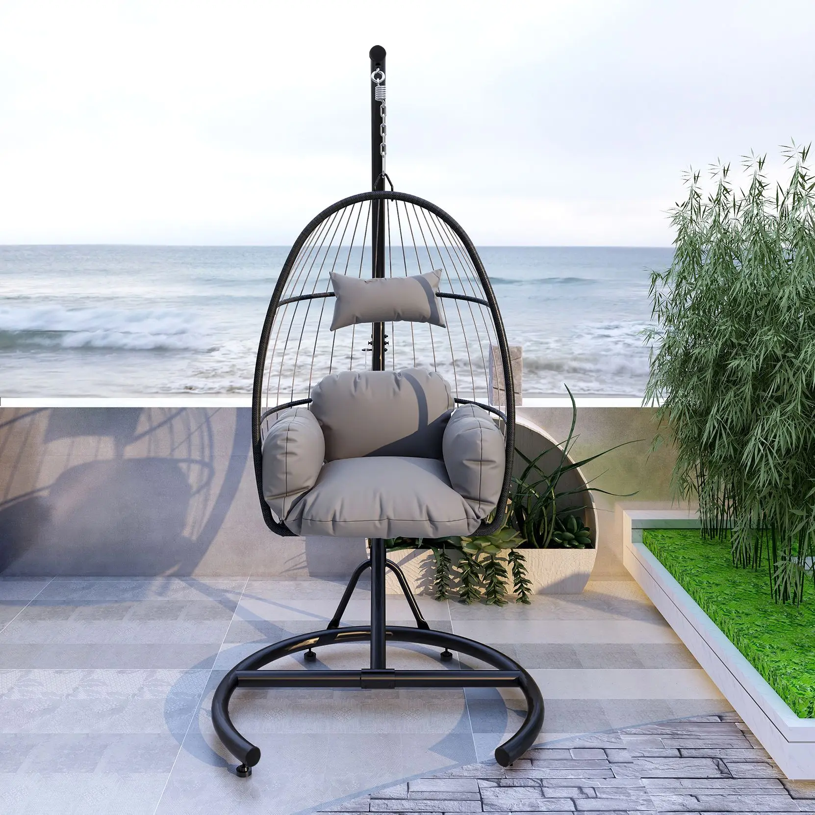 Swing Pvc Rattan Hammock Egg Chairs W/c Type Bracket Cushion Pillow For Patio Bedroom Balcony