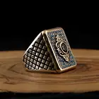 Мужское кольцо из серебра 925 пробы с натуральным черным Цирконом и бирюзовым камнем