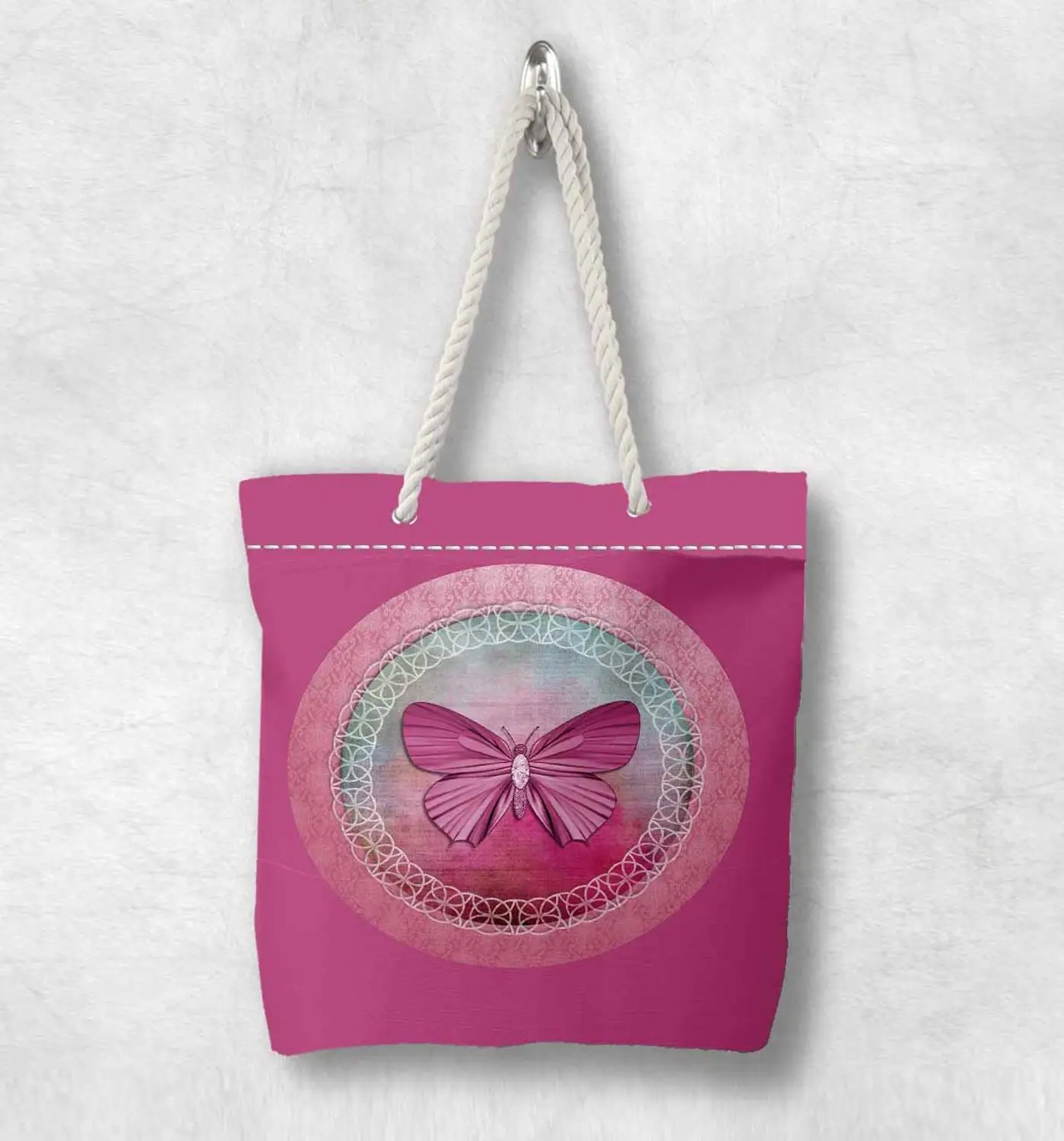 Новое модное полотняное портфель с ручками из белого веревки розового и серого