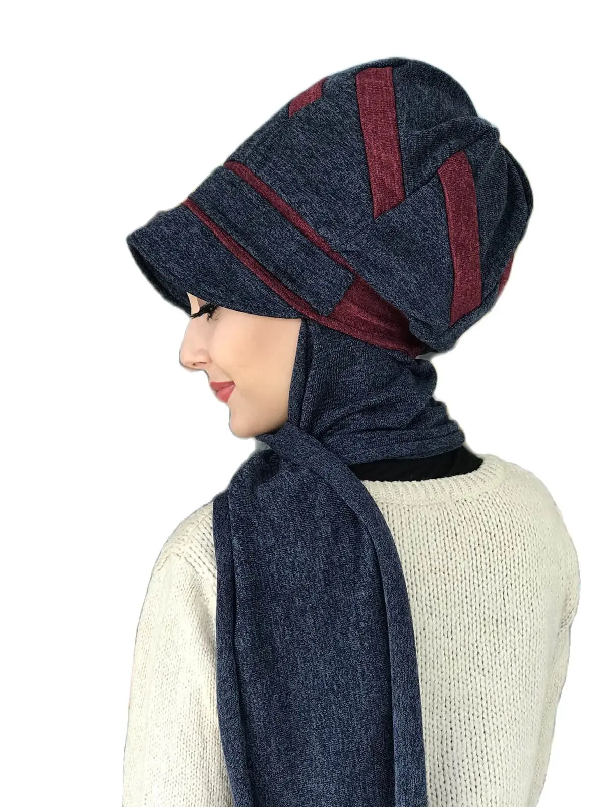 Islamic Fashion Muslim Women Hijab 2021 Trend Scarf Buckle Ready Sal Hat Bathing Cap Beret Burgundy Navy Blue Horsehair Buckled Hat