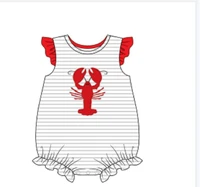 2022 hot sale one piece clothes for girls cute crayfish red embroidery romper white print casual sports jumpsuit for summer