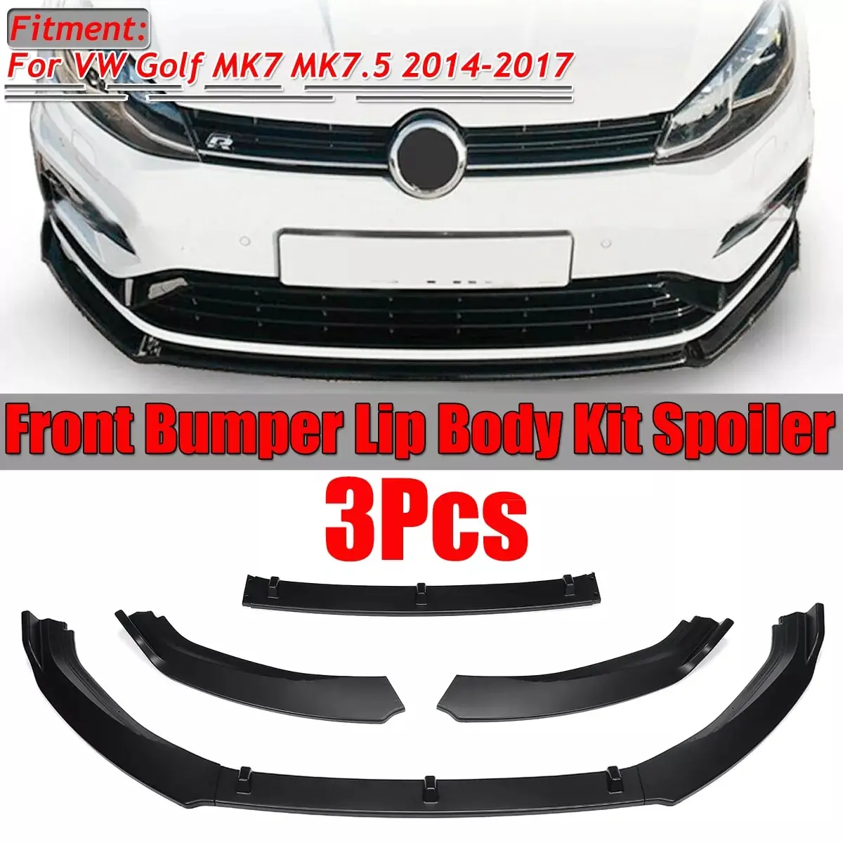 

For Volkswagen VW Golf 7 / 7,5 2013-2019 3 pcs Car Front Bumper Lip Glossy Black Splitter Diffuser Lip Body Kit Spoiler Bumpers