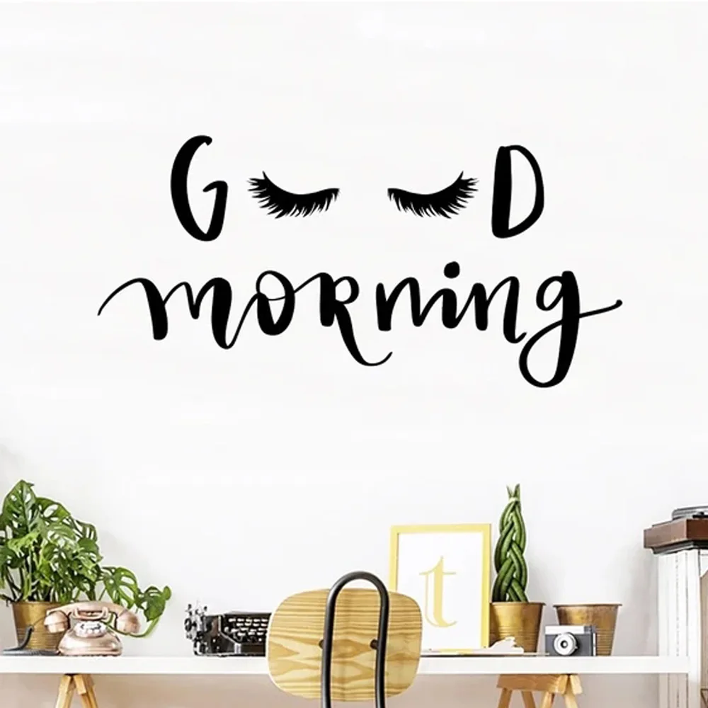 Фото Наклейка на стену доброе утро наклейка с ресницами красивые наклейки для спальни