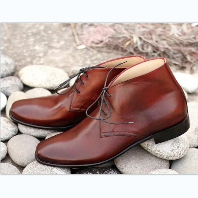 

New men fashion casual business daily all-match dress shoes handmade brown PU retro wingtip lace-up classic ankle boots KU306
